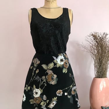 2000's Black Floral Mini Skirt 
