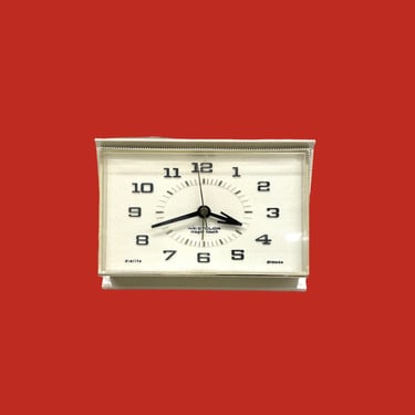 Vintage Clock Retro 1970s Mid Century Modern + Westclox + Magic Touch + Dialite + Alarm Clock + Ivory + Off White + Plastic + MCM + Time 