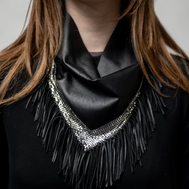 Black Lambskin and Mesh Scarf