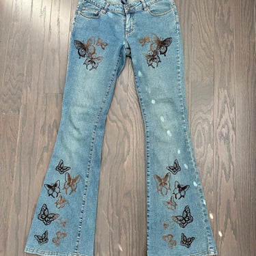 Y2K Butterfly Jeans | Vintage Butterfly Flare Jeans | Bell Bottom Jeans | Y2K Low Rise Jeans | Size 6 Medium 