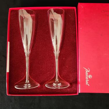 Pair of Vintage Baccarat Champagne Flutes in Box