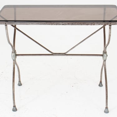 French Steel Garden Table with Glass Top