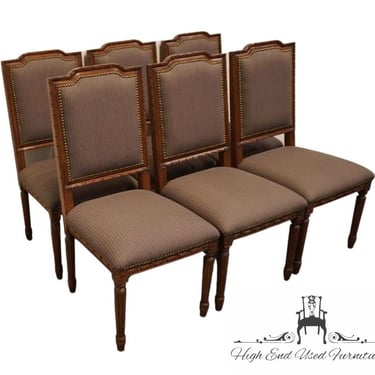 Set of 6 HIGH END French Walnut Upholstered Dining Side Chairs w. Nailhead Trim 