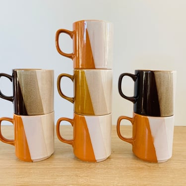 Mid Century Modern Ceramic Mugs Made in Japan Set of Seven Mugs 