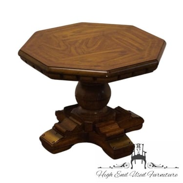 GORDON'S FURNITURE Banded Walnut Rustic European Style 21" Octagonal Accent End Table 