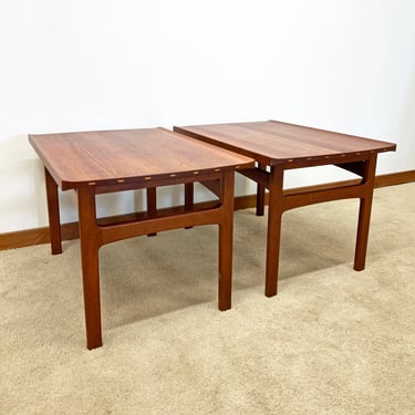 Danish modern solid teak Kindt Larsen end table nightstand pair mid century 