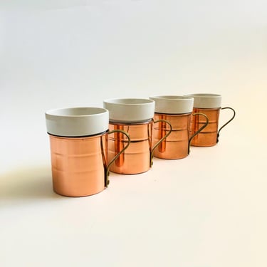 Copper and Ceramic Mugs - Set of 4 