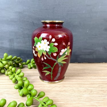 Japanese Akatsuke Ginbari cloisonné vase with cherry blossoms - antique 