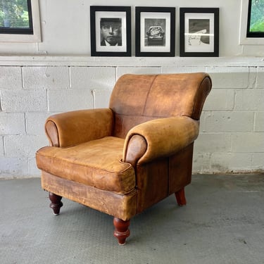Vintage Shabby Chic Leather Lounge Chair 