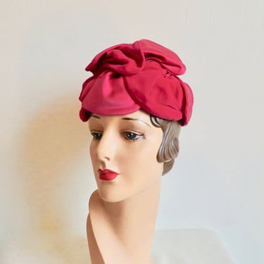 1960's Magenta Pink Satin and Velvet Petal Hat Mod Style Spring Summer 60's Millinery Eva Mae Modes 