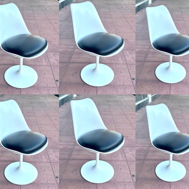 Set of 6 Original Tulip Armless Chairs by Saarinen for Knoll Studio Leather Pads