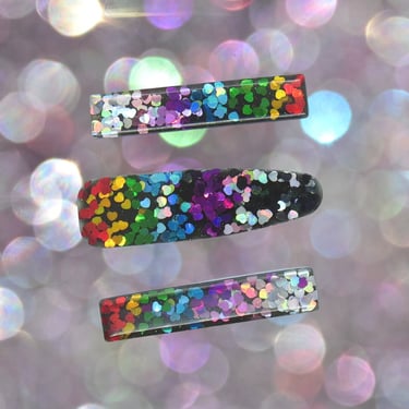 Rainbow Glitter Hair Clip Confetti Hearts Barrette 