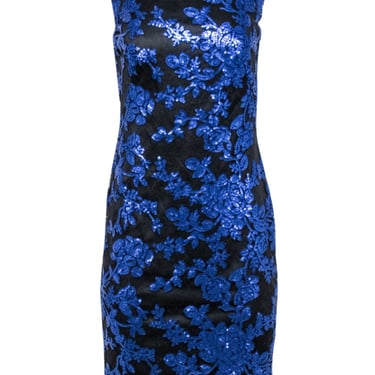 Tadashi Shoji - Blue Sequin &amp; Black Lace Dress Sz 4