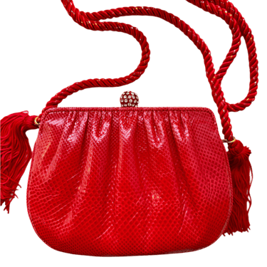 80s Red Snakeskin Tassel  Evening Purse