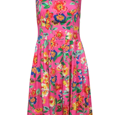Kate Spade - Pink & Multicolor Floral Print Sleeveless A-Line Dress Sz 8