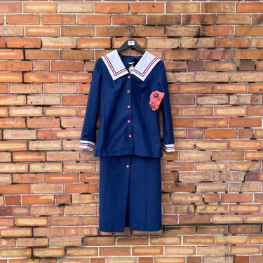 vintage 70s blue nautical skirt suit / 26