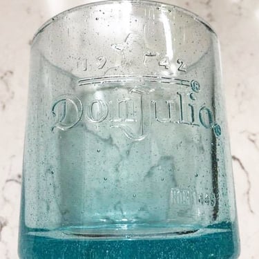 Rare Beautiful Vintage Embossed DON JULIO 1942 Glasses Light Blue with Bubbles TEQUILA Cup, Collector Blue Tequila Glass Cup, Bar Glass Cup by LeChalet