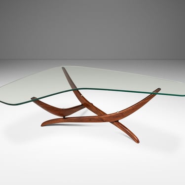 Title: Mid-Century Modern Sculptural Coffee Table in Walnut w/ Kidney-Shaped Glass Top by Forest Wilson, USA, c. 1960's 