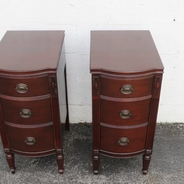 Tall Narrow Mahogany Nightstands End Side Bedside Tables a Pair 5244
