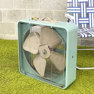 Vintage Metal Box Fan 1960s Retro Size Mid Century Modern + Breeze Mobile + Baby Blue + 3 Speed + Electric + Plug In + Home Cooling + Summer 
