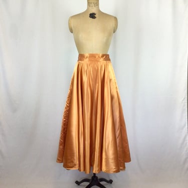 Vintage 50s skirt | Vintage silk satin circle skirt | 1950s pumpkin orange spice full skirt 