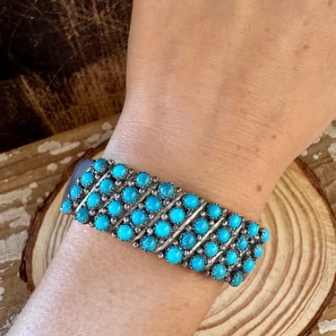 ELIZABETH ETSITTY Vintage Turquoise and Silver Cuff | Sterling Silver 56g Bracelet | Navajo Native American Indian  Southwestern Jewelry 