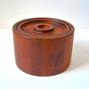 Vintage Mid Century Danish Modern Round Ice Bucket in Teak, by Jens Quistgaard for Dansk 