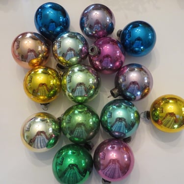 Vintage Glass Christmas Ornaments - 12 Multi Color Glass Ball Ornaments 