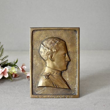 Vintage Bronze Plaque Leopold 3 Military Memorabilia Belgium King 