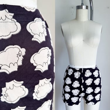 Vintage 1970s Lady's Face Print Micro Shorts / XS-S 