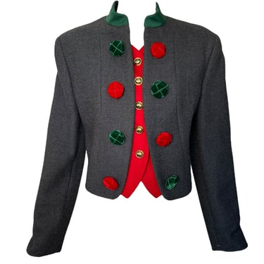 Moschino Cheap and Chic Red and Green Chunky Button Cropped Blazer