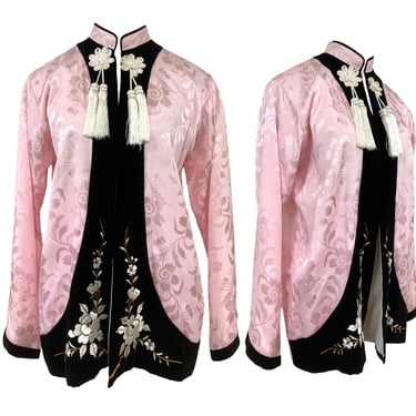 Vtg Vintage 1940s 40s Pink Satin Velvet Embroidered Tassel Japanese Jacket 