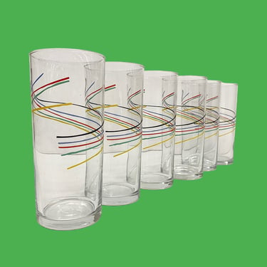 Vintage Highballs Retro 1980s Post Modern + Studio Nova + Color Threads + Clear Glass + Set of 6 + Drinking Glasses + Contemporary Kitchen 