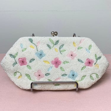 Vintage 1950s Beaded Bag 50s Floral Purse Evening Clutch 
