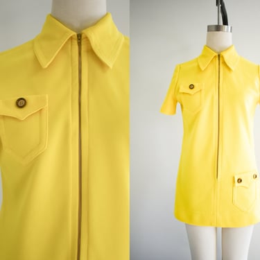 1960s/70s Vibrant Yellow Knit Tunic Shirt 