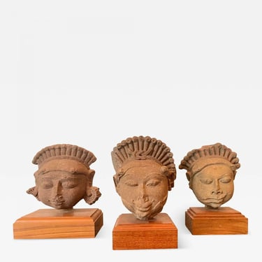 Collection of Three Indian Sandstone Carved Heads of Deities