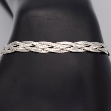 80's Italy sterling classic braided herringbone bracelet, fluid 925 silver intertwined stackable chain 