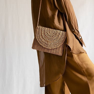 Crochet Raffia Clutch in Tan, Straw Summer Bag, Raffia Clutch Handbag, Tan Crochet Summer Bag, Crochet Straw Clutch  — Marigold Bag 