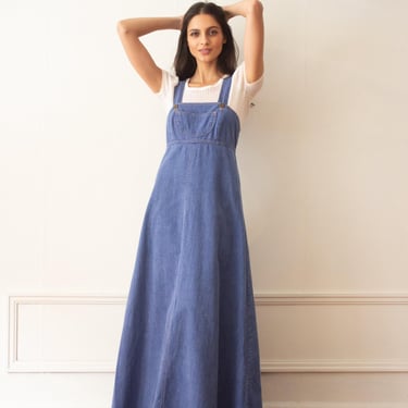 1970s Denim Pinafore Maxi Dress 