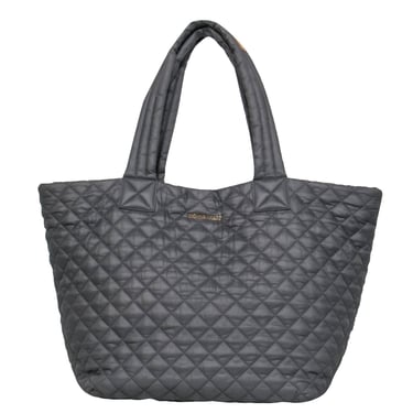 MZ Wallace - Gray Quilted Puffer Zipper Tote w/ Leather Trim