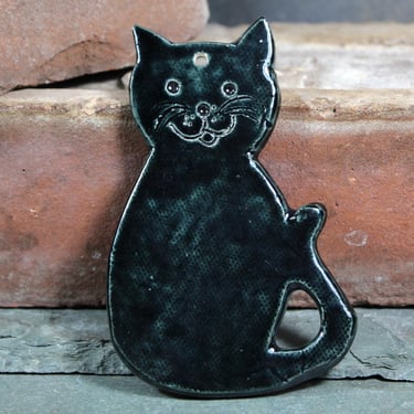 Handmade Glazed Ceramic Black Cat Ornament 