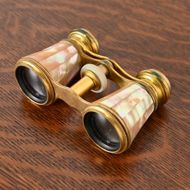 Colmont Ft Paris Mother of Pearl French Opera Glasses With Velvet Lined Leather Case, Circa 1890s