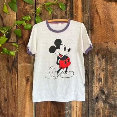 Vintage 70s Mickey Mouse Ringer T shirt Disney size L 