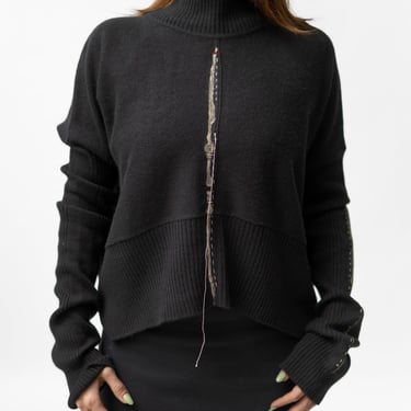 Hand Embroidered High Neck Fringe Detail Black Iris Top