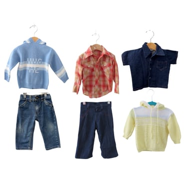 Vintage Baby Boys Clothes Lot Bundle - Hoodie Sweaters Western Shirts Denim Jeans - 18 Months 