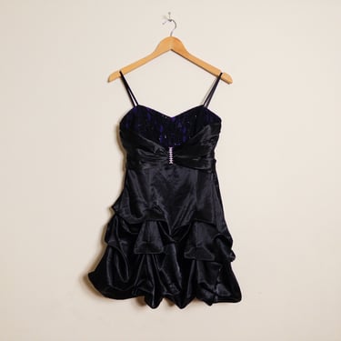 90s Black and Purple Lace Short Formal Dress - Spaghetti Strap Sleeveless Size 13 