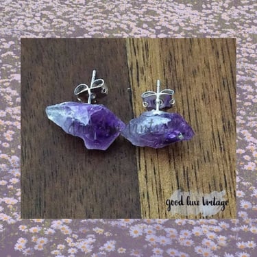 Raw Amethyst Earrings Crystal Studs Boho Jewelry 