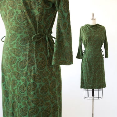 60s Green paisley dress | Vintage 1960s McKettrick green paisley wiggle dress 