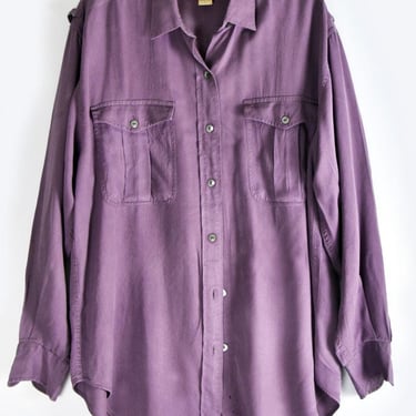 Men's Purple Rayon 1940's style BANANA REPUBLIC Safari Button Down Shirt, Vintage, LARGE 1970's, 1950's Oxford Rockabilly 