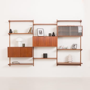 Kai Kristiansen three bay teak wall unit for FM Mobler, Denmark 1960s 